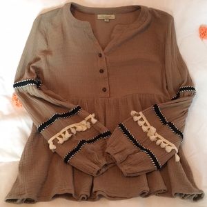 Tan tassel sleeve top